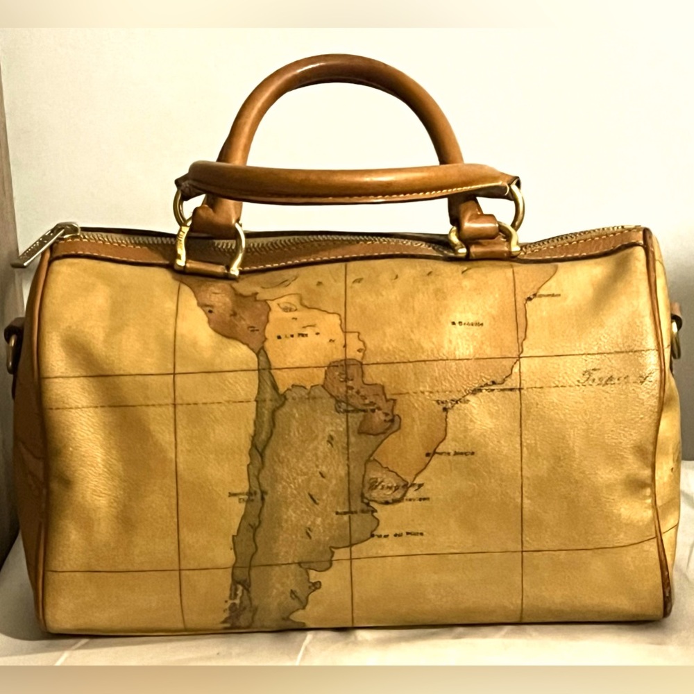 Alviero Martini Leather Handbag Brown Purse Boston Speedy Bag Satchel Milan Bags